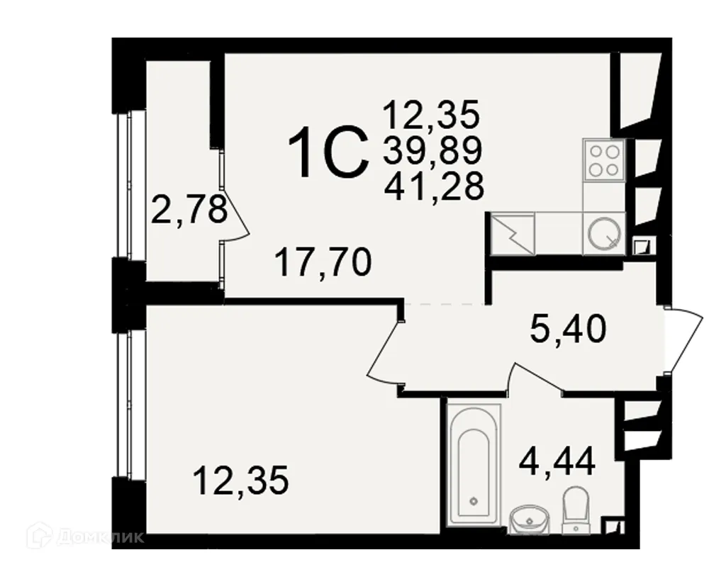 Планировка 1-комнатной квартиры 41.28 м² в ЖК"Новое измерение", г. Рязань — фото 1
