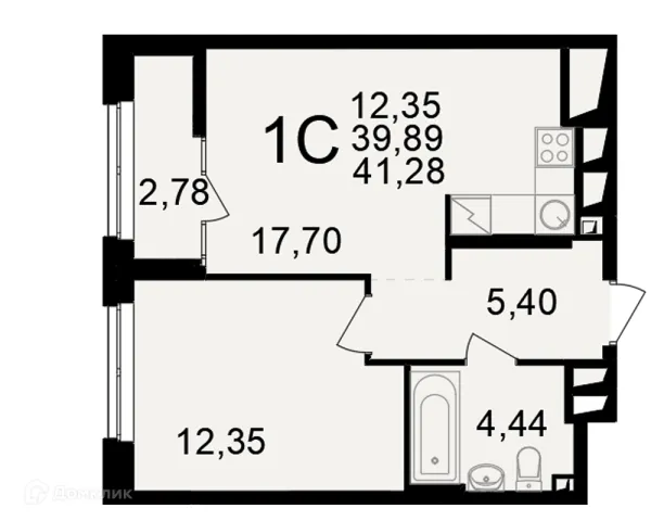 Планировка 1 комн. в ЖК"Новое измерение"
