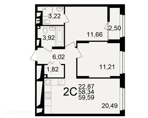 Планировка 2 комн. в ЖК"Новое измерение"