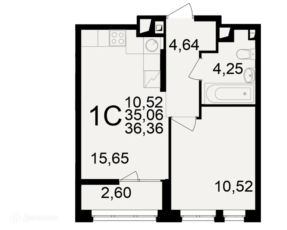 Планировка 1-комнатной квартиры 36.36 м² в ЖК"Новое измерение", г. Рязань — фото 1