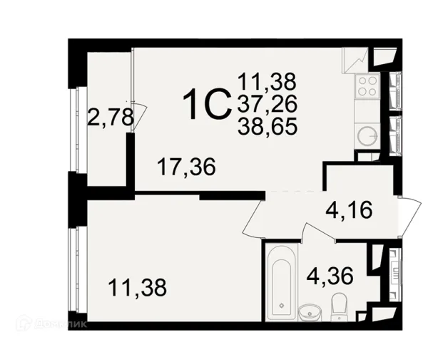 Планировка 1 комн. в ЖК"Новое измерение"