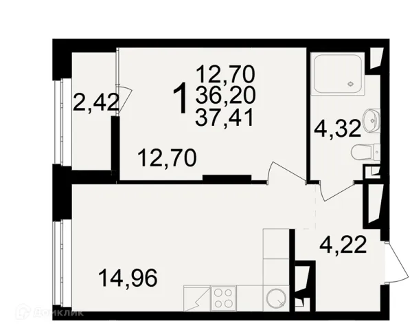 Планировка 1 комн. в ЖК"Новое измерение"
