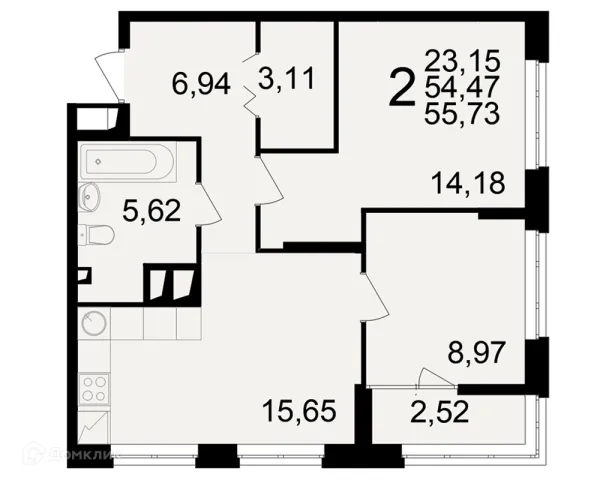 Планировка 2 комн. в ЖК"Новое измерение"