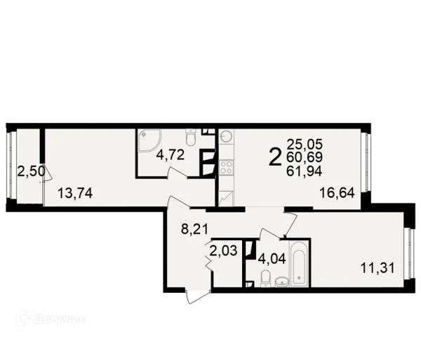 Планировка 2 комн. в ЖК"Новое измерение"