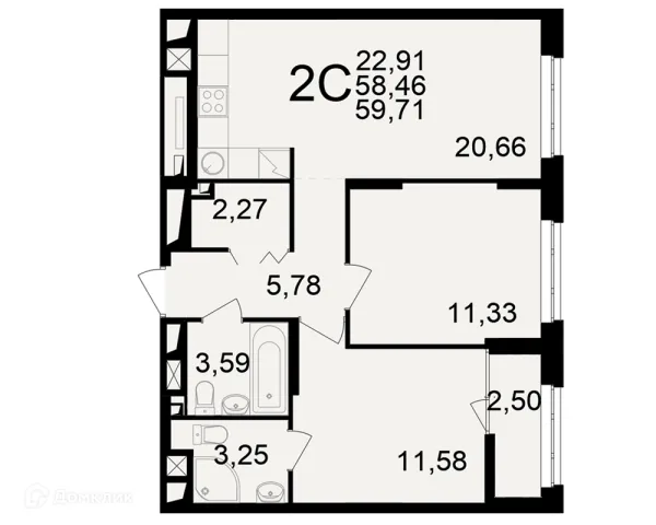 Планировка 2 комн. в ЖК"Новое измерение"