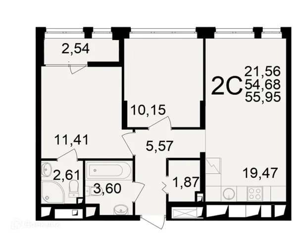 Планировка 2 комн. в ЖК"Новое измерение"