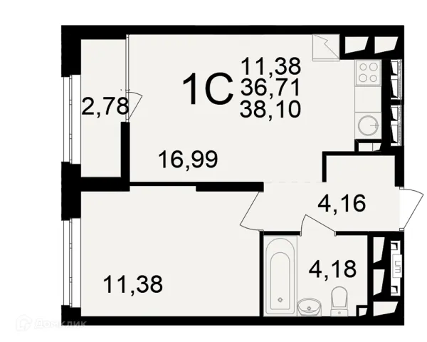 Планировка 1 комн. в ЖК"Новое измерение"