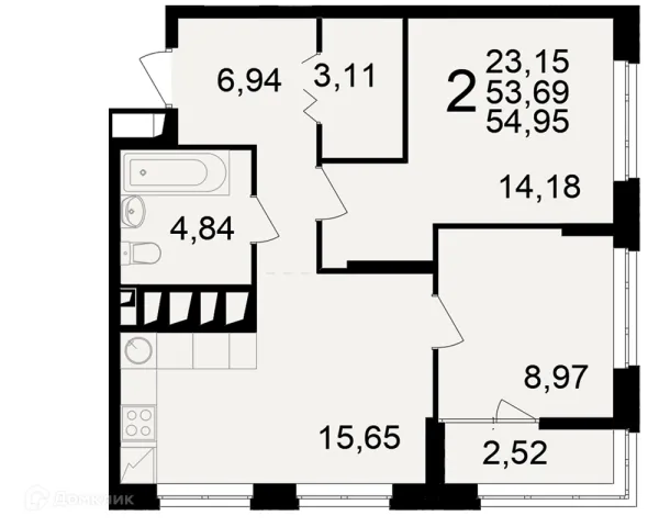 Планировка 2 комн. в ЖК"Новое измерение"