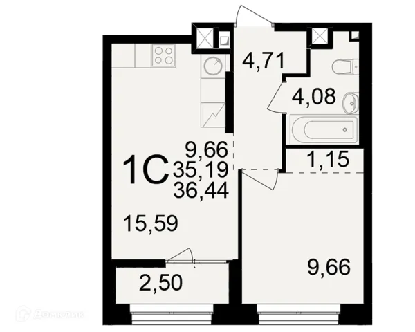 Планировка 1 комн. в ЖК"Новое измерение"