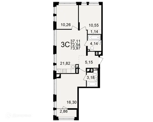 Планировка 3 комн. в ЖК"Новое измерение"