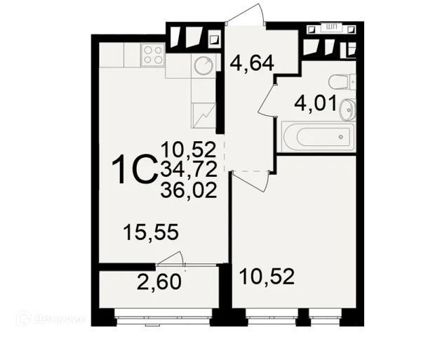 Планировка 1 комн. в ЖК"Новое измерение"