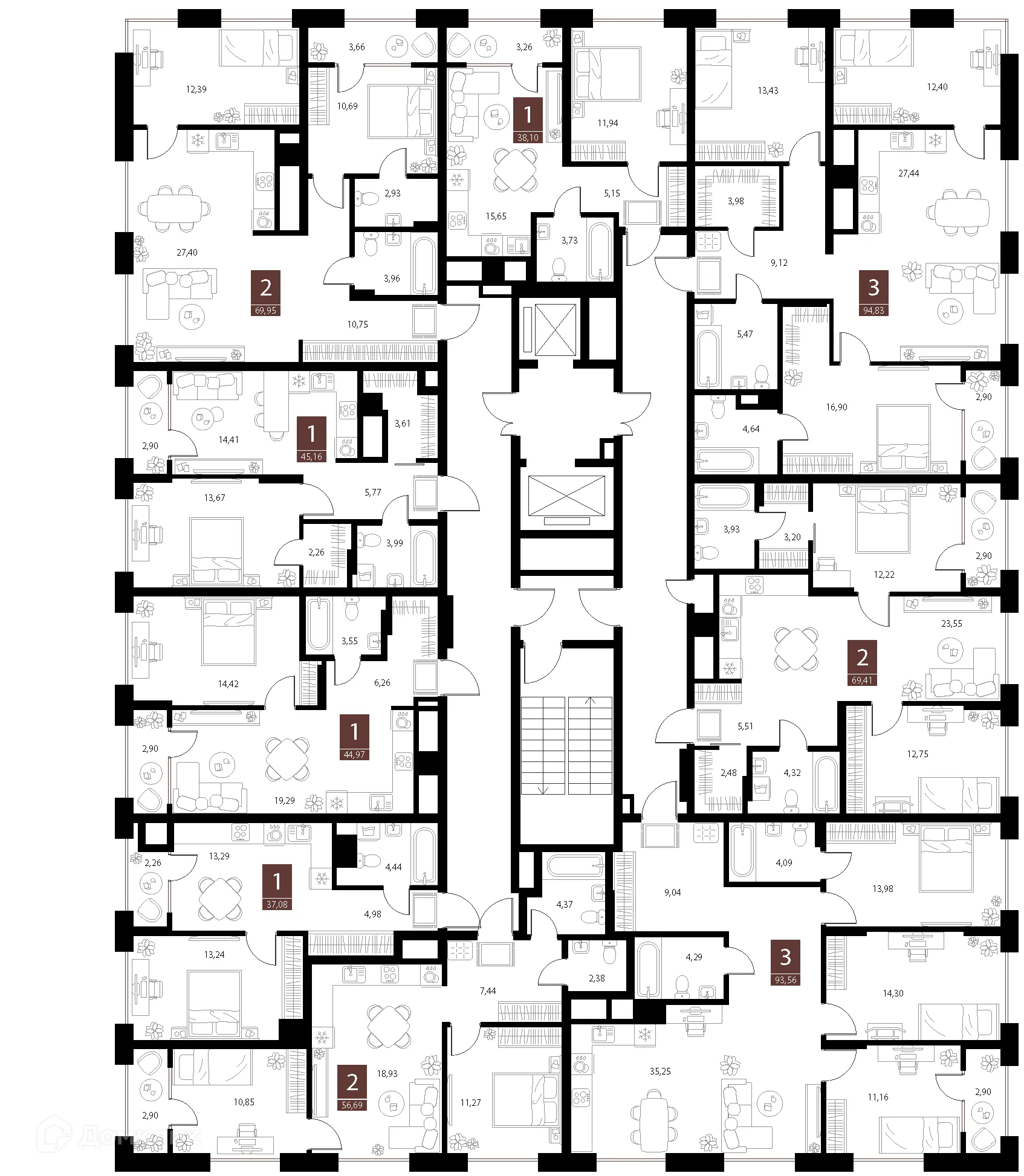 Планировка 2-комнатной квартиры 56.69 м² в ЖК «Галерея», г. Рязань — фото 2
