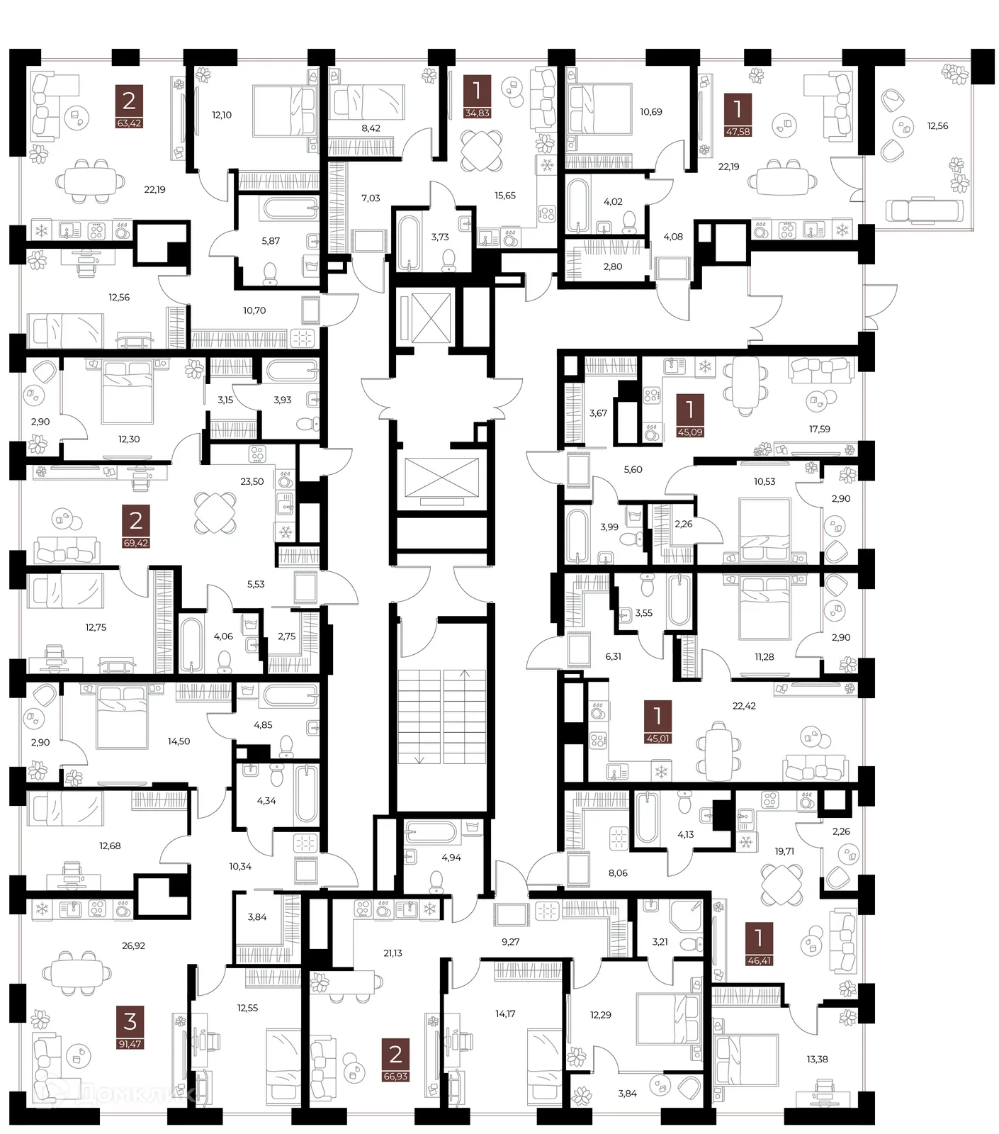 Планировка 2-комнатной квартиры 66.93 м² в ЖК «Галерея», г. Рязань — фото 2