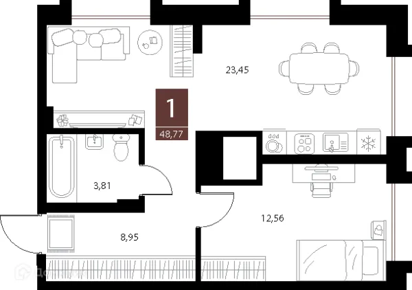 Планировка 1 комн. в ЖК «Галерея»