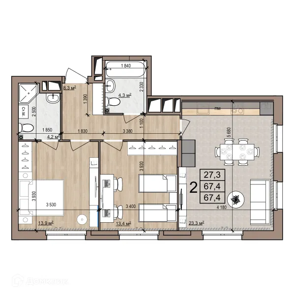 Планировка 2 комн. в Полярная звезда