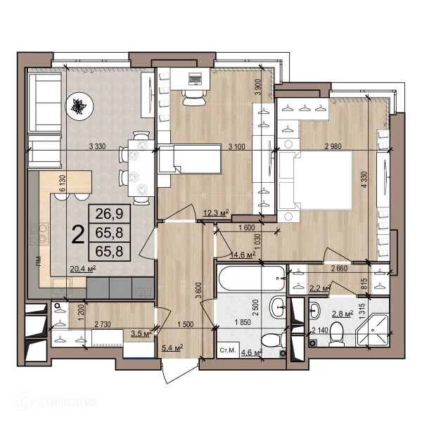 Планировка 2 комн. в Полярная звезда
