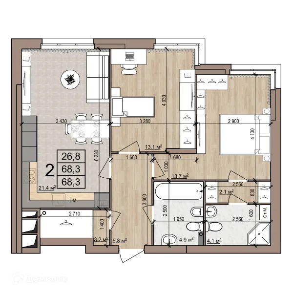 Планировка 2 комн. в Полярная звезда