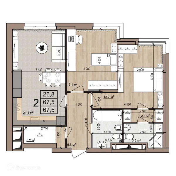 Планировка 2 комн. в Полярная звезда