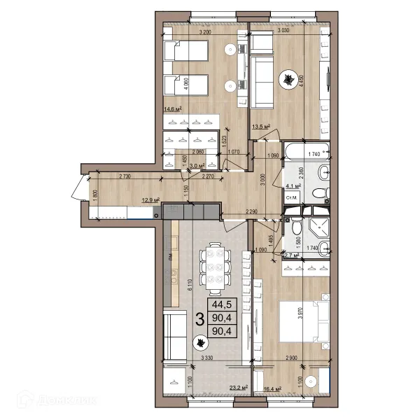 Планировка 3 комн. в Полярная звезда