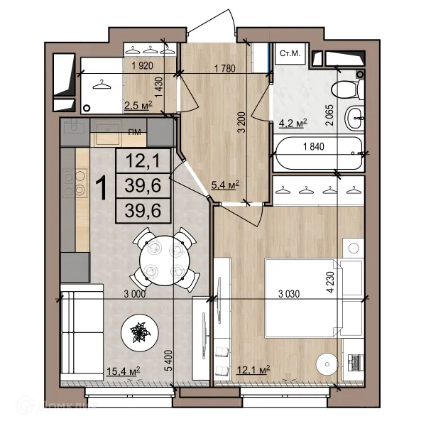 Планировка 1 комн. в Полярная звезда