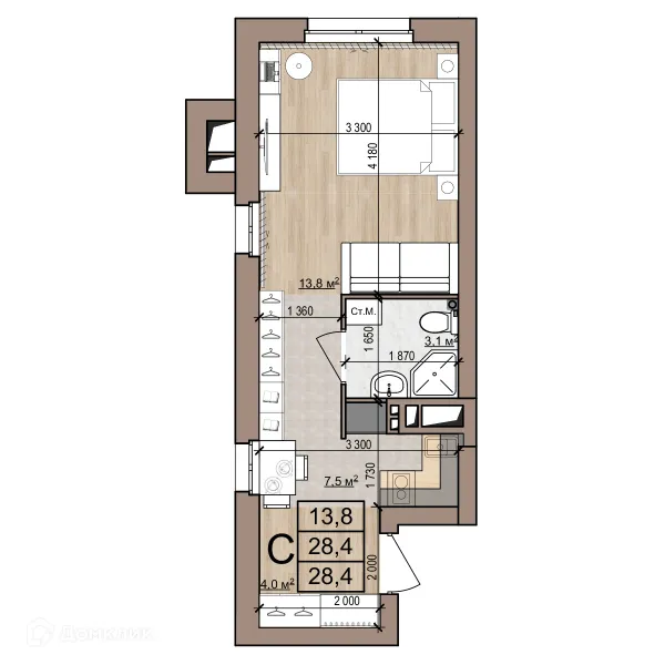 Планировка Студия в Полярная звезда