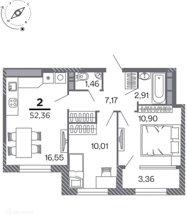 Планировка 2 комн. в Кипарис (Дом на Быстрецкой)
