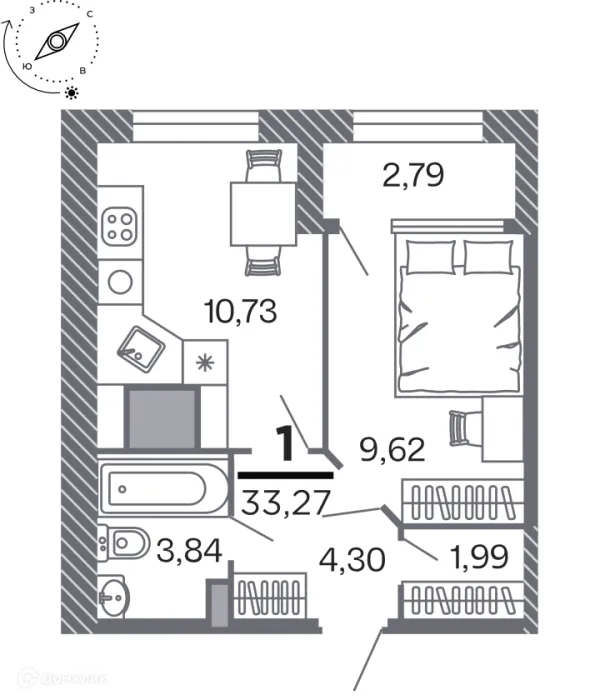 Планировка 1 комн. в Кипарис (Дом на Быстрецкой)