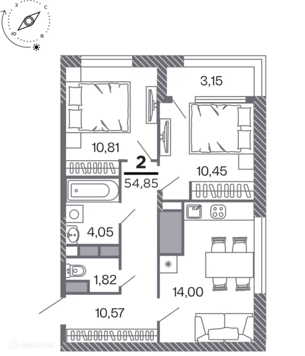 Планировка 2 комн. в Кипарис (Дом на Быстрецкой)