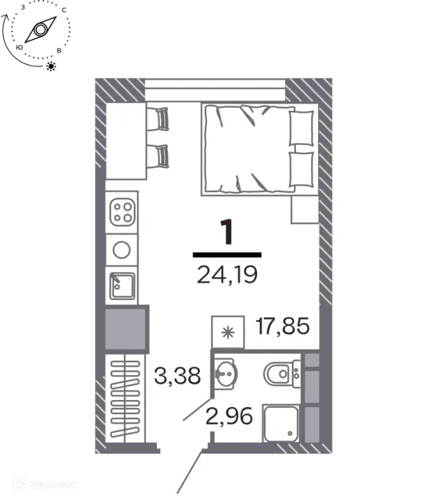 Планировка Студия в Кипарис (Дом на Быстрецкой)