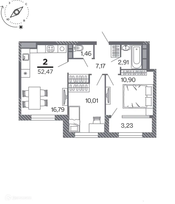 Планировка 2 комн. в Кипарис (Дом на Быстрецкой)