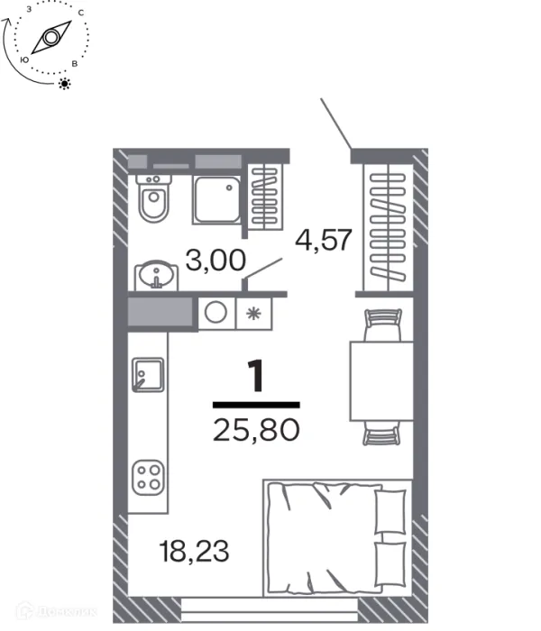 Планировка Студия в Кипарис (Дом на Быстрецкой)
