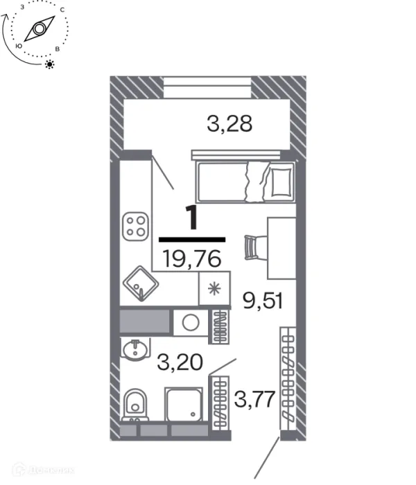 Планировка Студия в Кипарис (Дом на Быстрецкой)