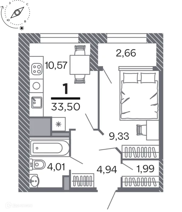 Планировка 1 комн. в Кипарис (Дом на Быстрецкой)