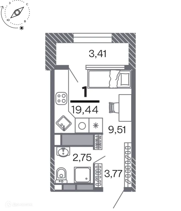 Планировка Студия в Кипарис (Дом на Быстрецкой)