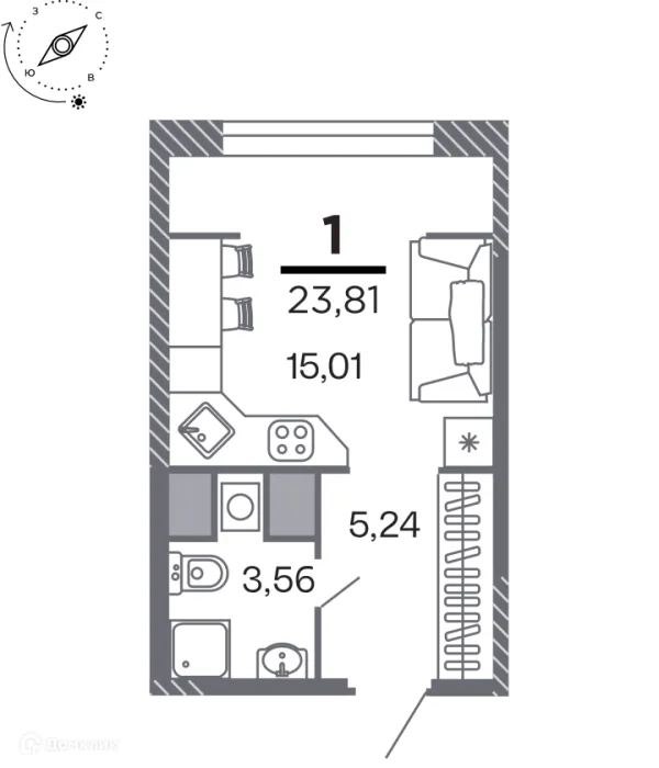 Планировка Студия в Кипарис (Дом на Быстрецкой)
