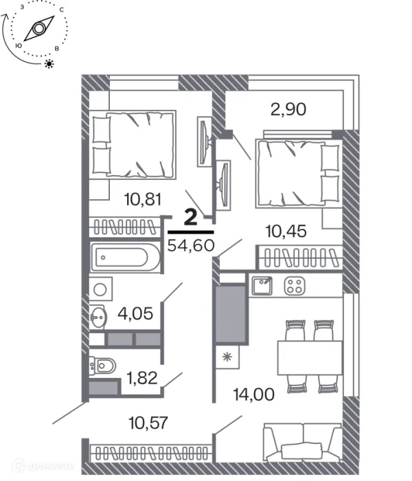 Планировка 2 комн. в Кипарис (Дом на Быстрецкой)