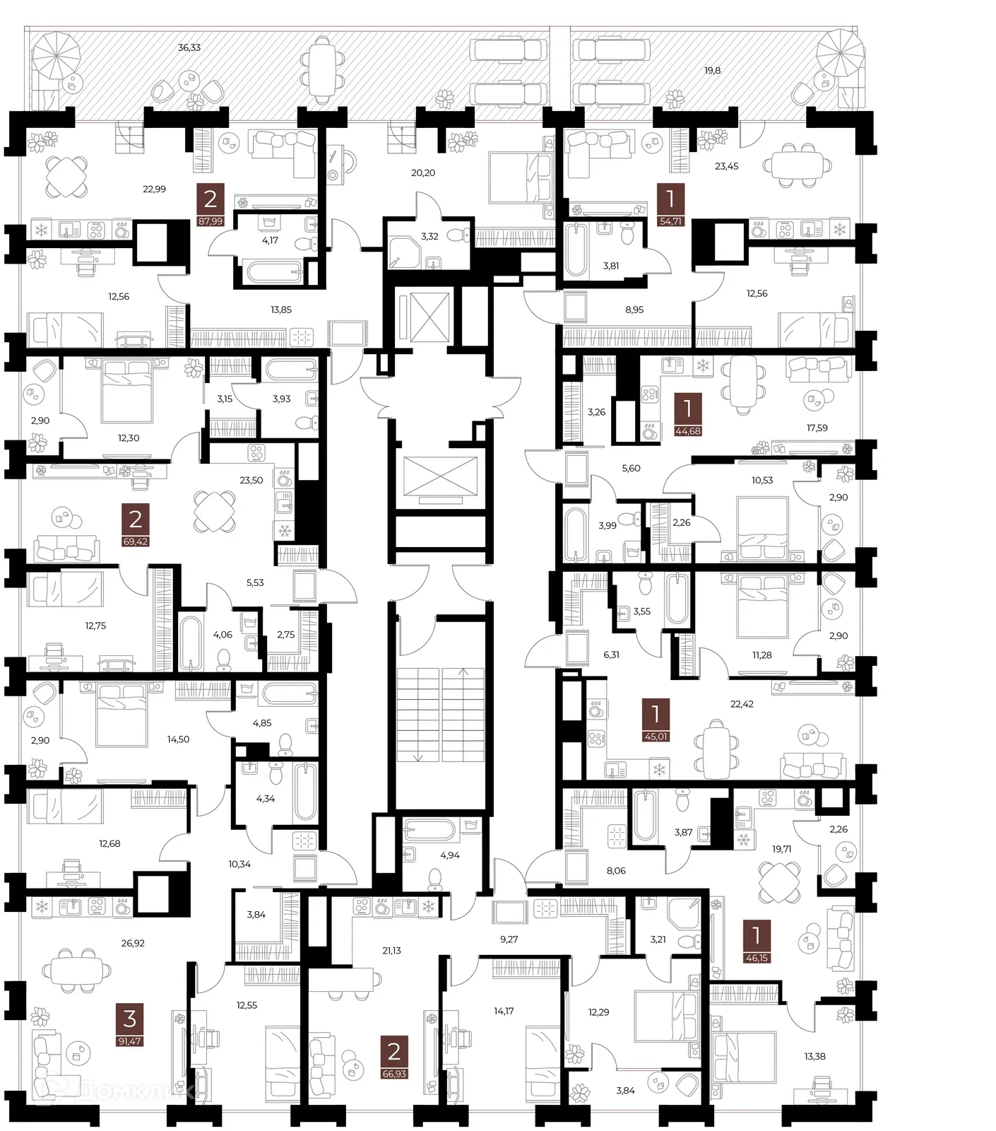 Планировка 2-комнатной квартиры 87.99 м² в ЖК «Галерея», г. Рязань — фото 2
