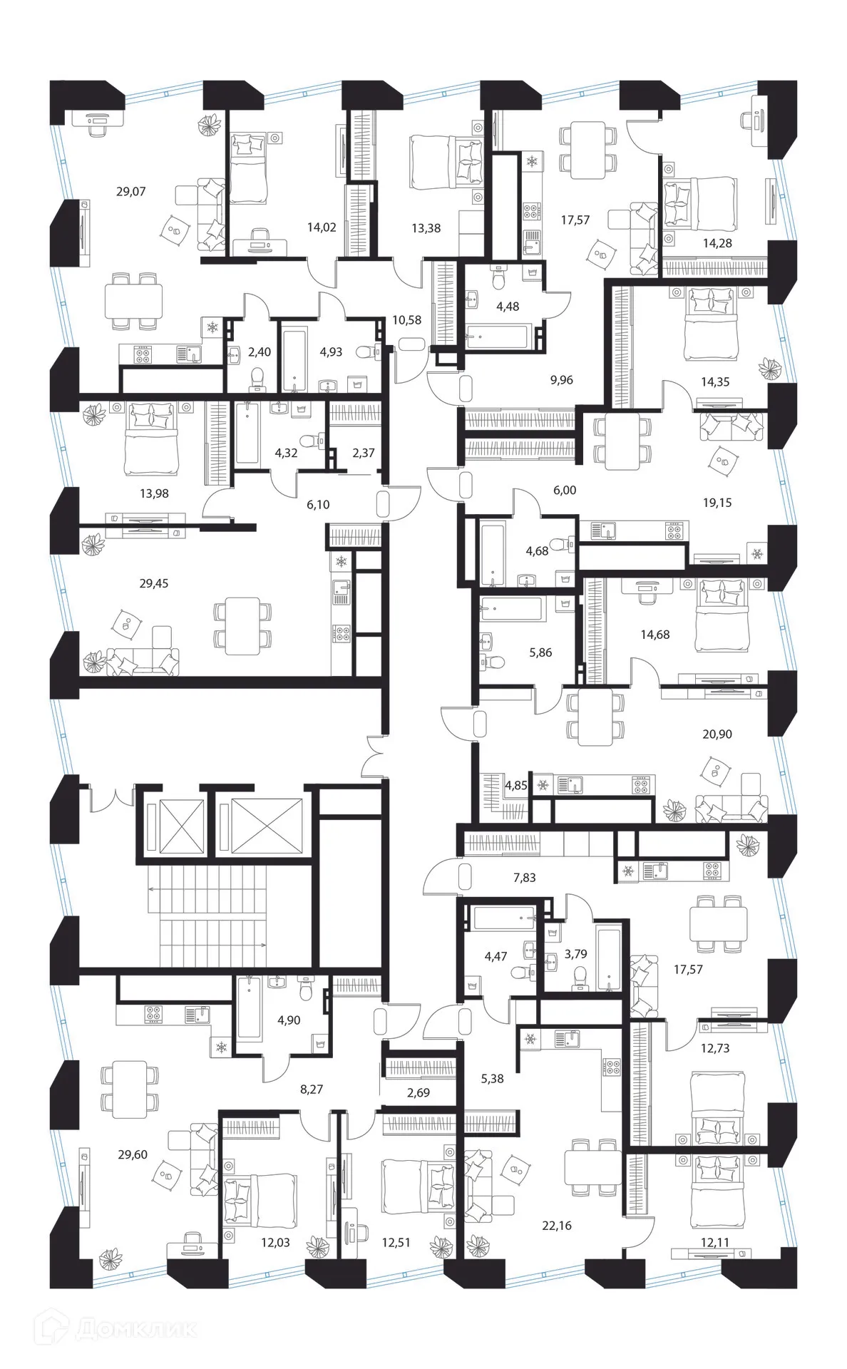 Планировка 1-комнатной квартиры 46.29 м² в ЖК Манхэттен, г. Рязань — фото 6