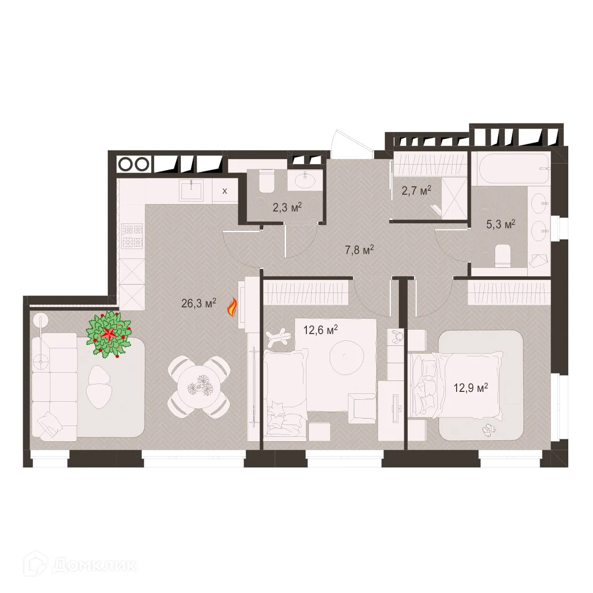 Планировка 2-комнатной квартиры 70.2 м² в ЖК Окская стрелка, г. Рязань — фото 1