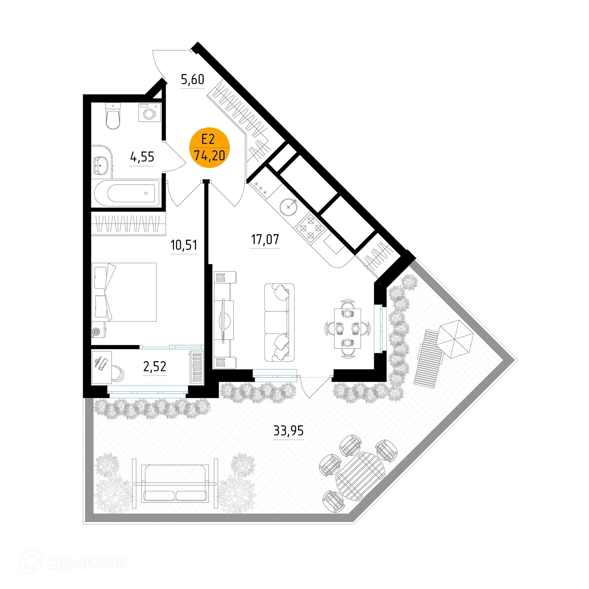 Планировка 1-комнатной квартиры 74.2 м² в ЖК Смарт Квартал ЦЕНТРАЛЬНЫЙ, г. Рязань — фото 1