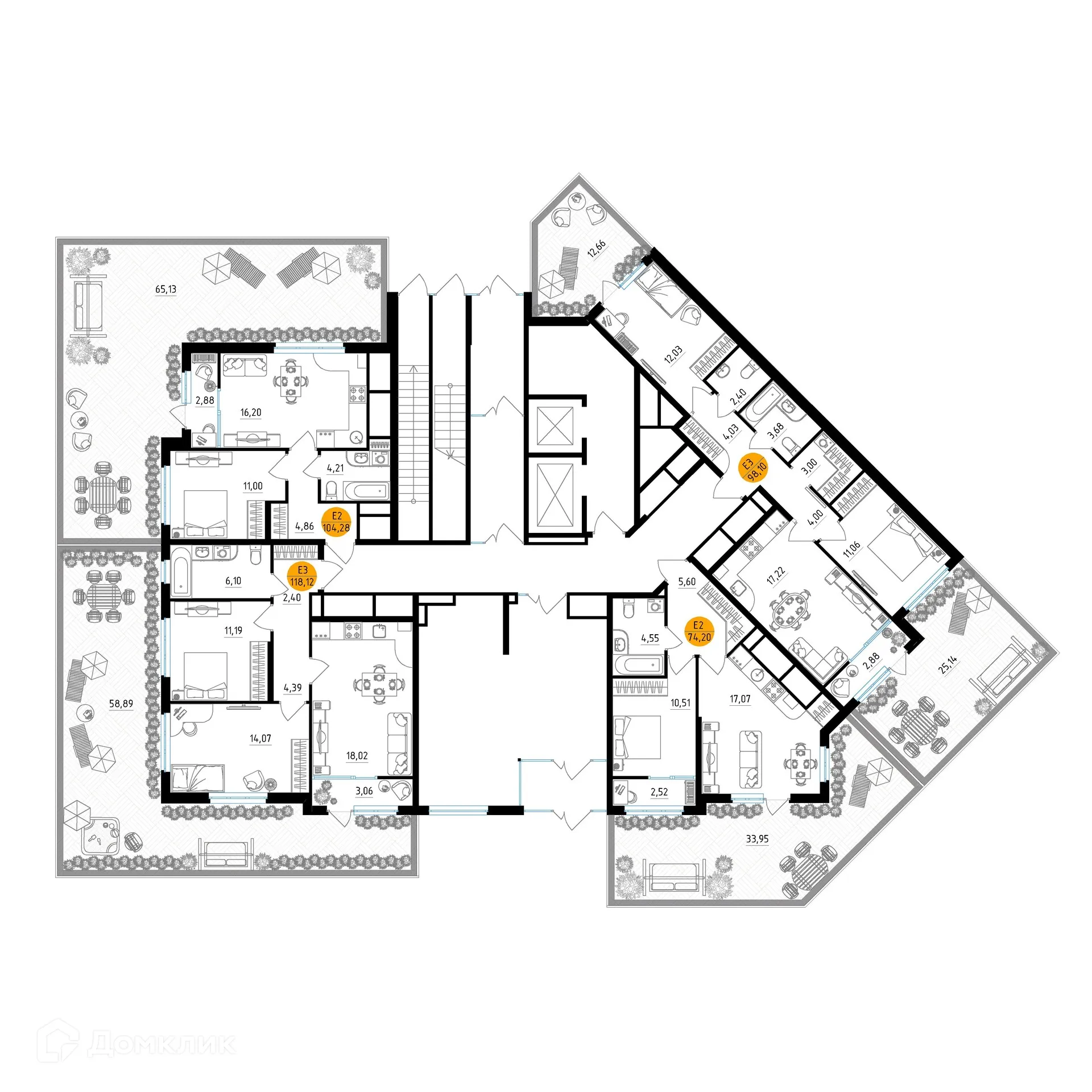 Планировка 1-комнатной квартиры 74.2 м² в ЖК Смарт Квартал ЦЕНТРАЛЬНЫЙ, г. Рязань — фото 2