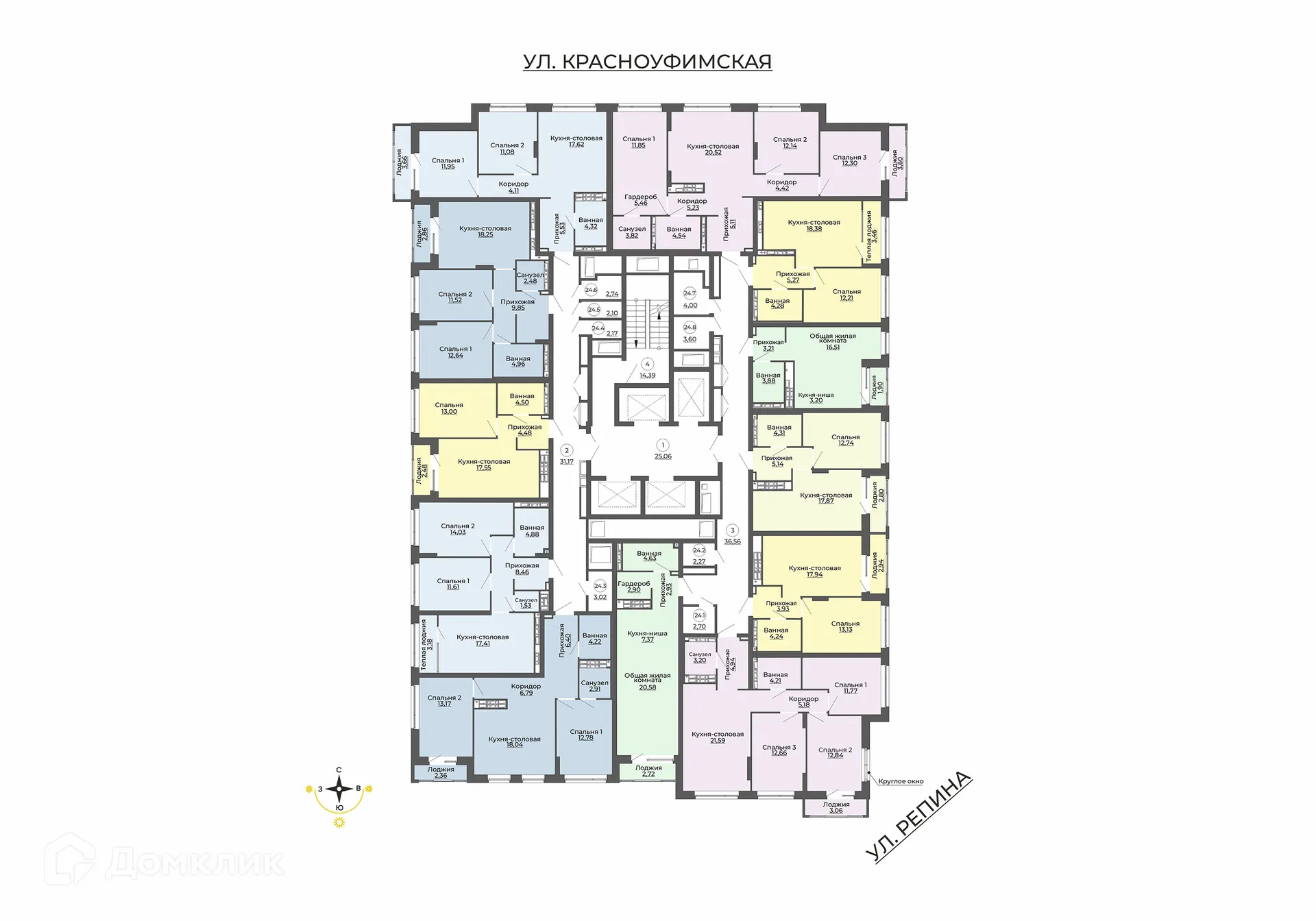 Планировка 2-комнатной квартиры 66.67 м² в ЖК "REPIN TOWERS (Репин Тауэрс)", г. Екатеринбург — фото 2