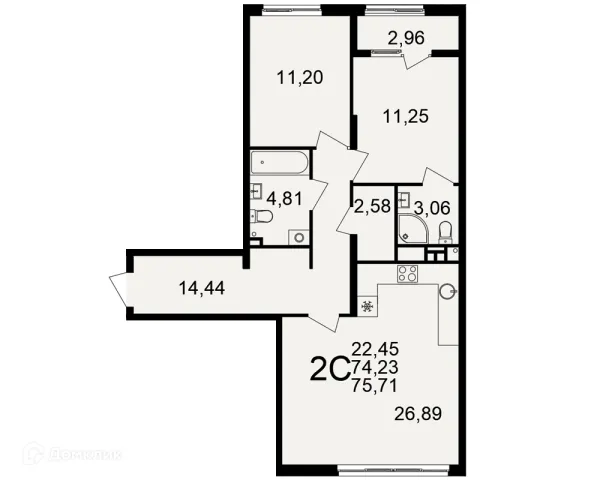 Планировка 2 комн. в Импульс