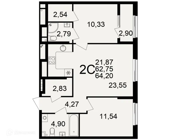 Планировка 2 комн. в Импульс