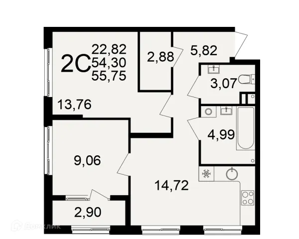 Планировка 2 комн. в Импульс