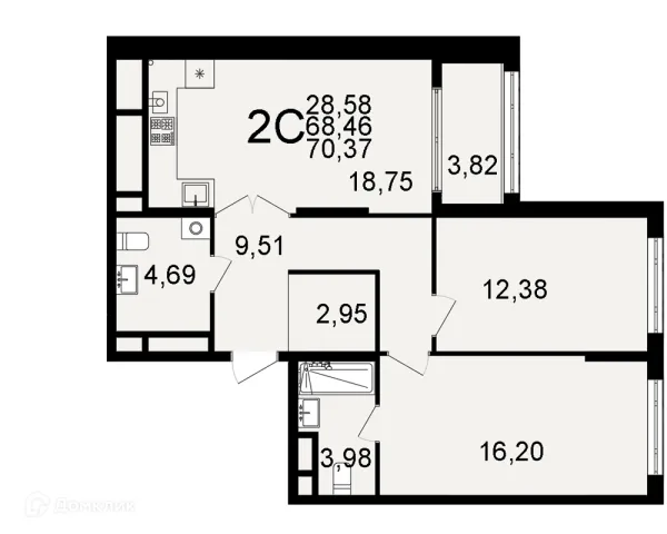 Планировка 2 комн. в ЖК "Открытие"