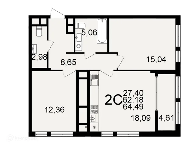 Планировка 2 комн. в ЖК "Открытие"