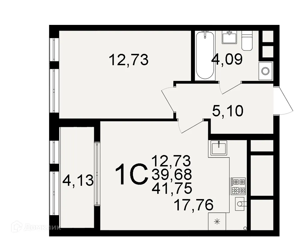 Планировка 1-комнатной квартиры 41.75 м² в ЖК "Открытие", г. Рязань — фото 1
