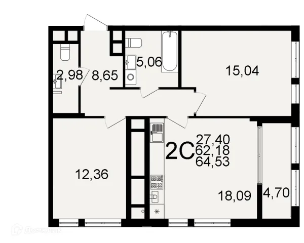 Планировка 2 комн. в ЖК "Открытие"
