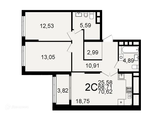 Планировка 2 комн. в ЖК "Открытие"